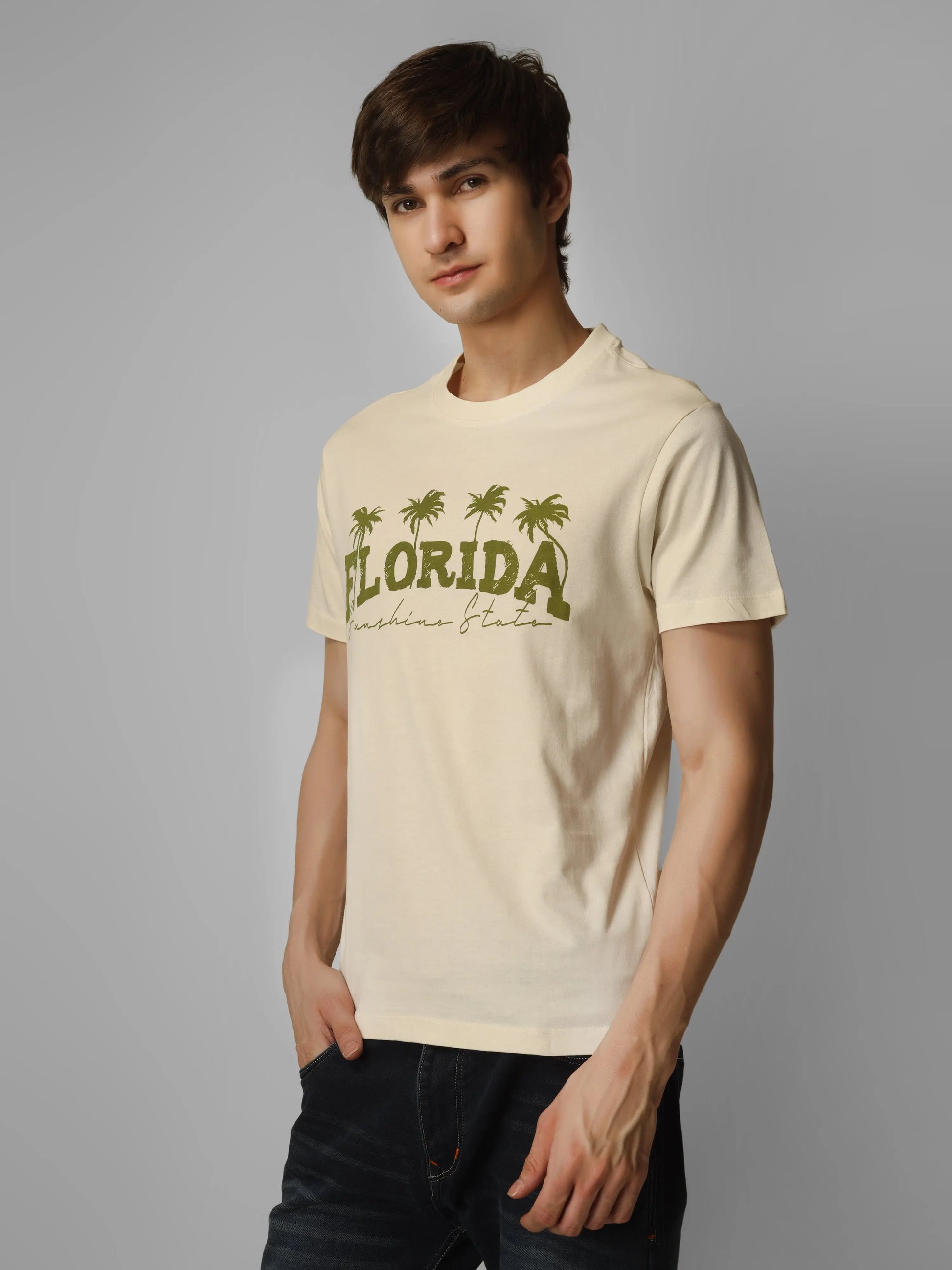 Florida Round Neck Printed T-shirt - PASTEL My Store