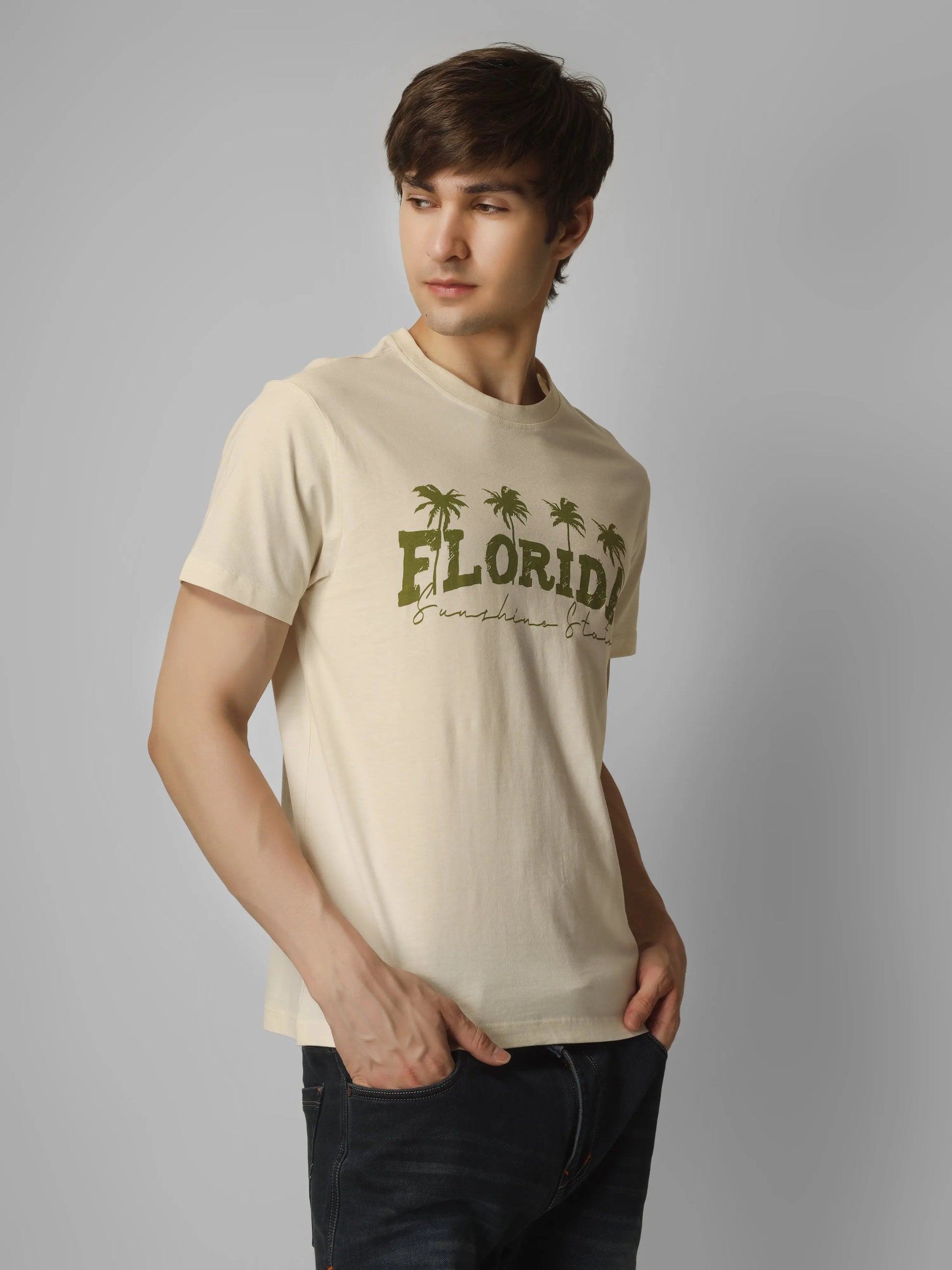 Florida Round Neck Printed T-shirt - PASTEL My Store