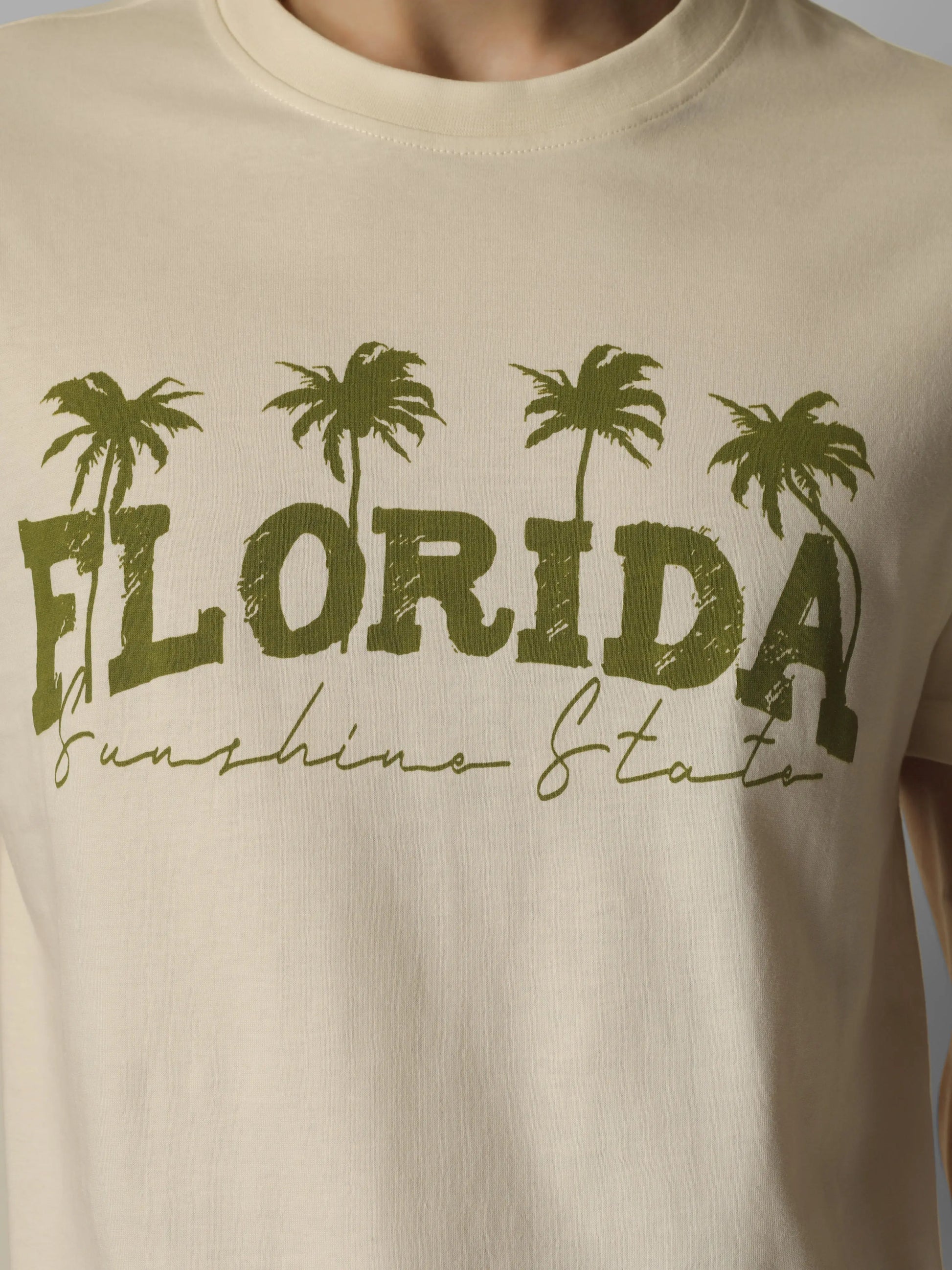 Florida Round Neck Printed T-shirt - PASTEL My Store