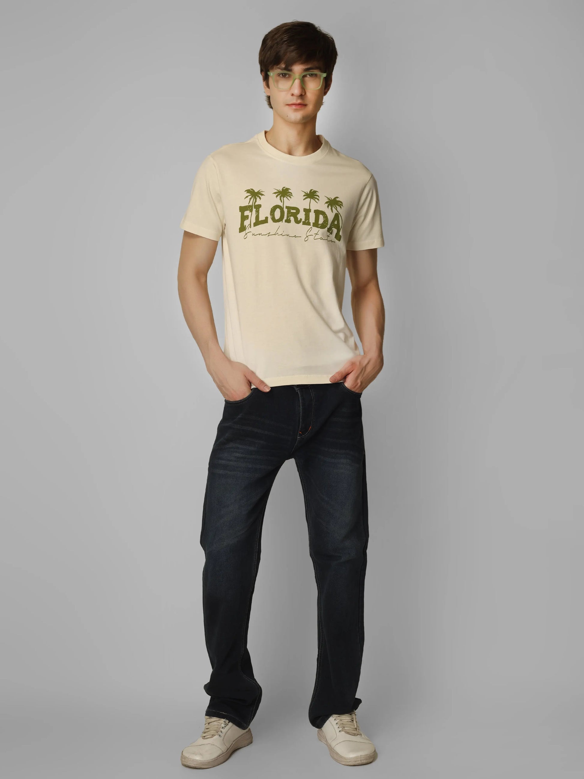 Florida Round Neck Printed T-shirt - PASTEL My Store