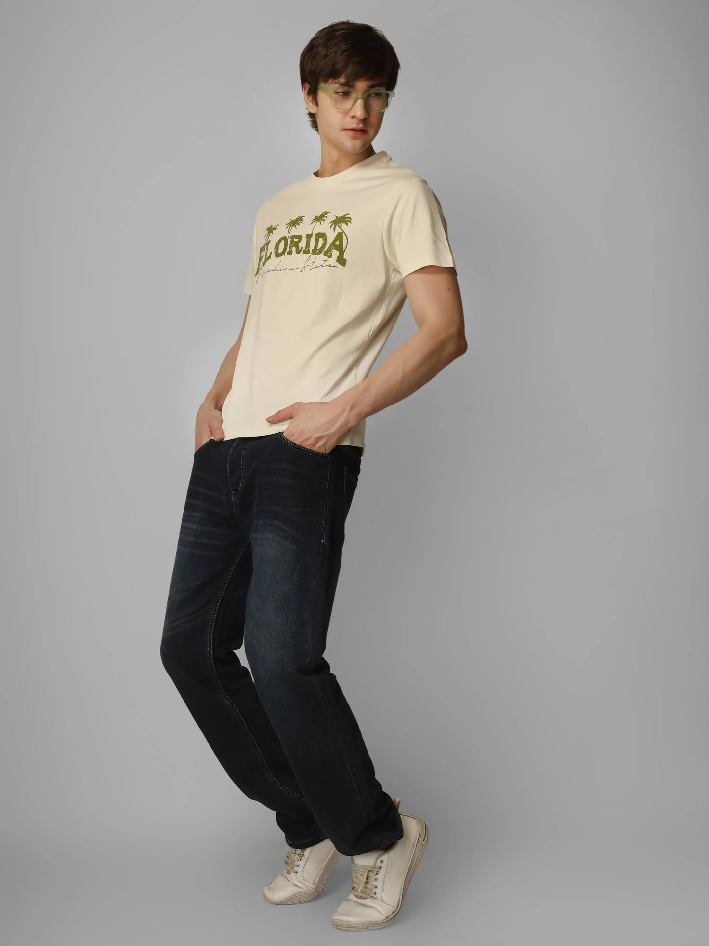 Florida Round Neck Printed T-shirt - PASTEL My Store