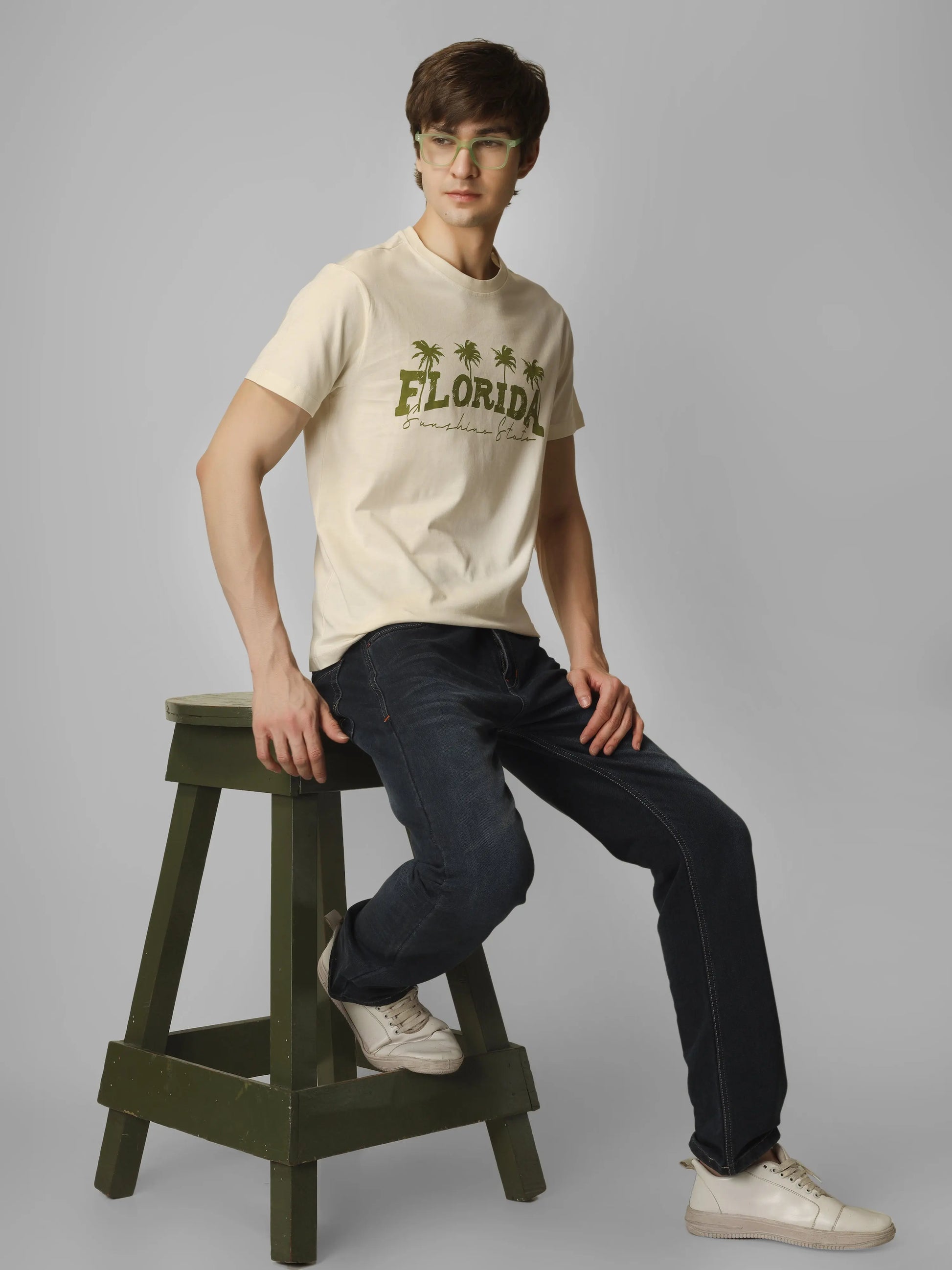 Florida Round Neck Printed T-shirt - PASTEL My Store