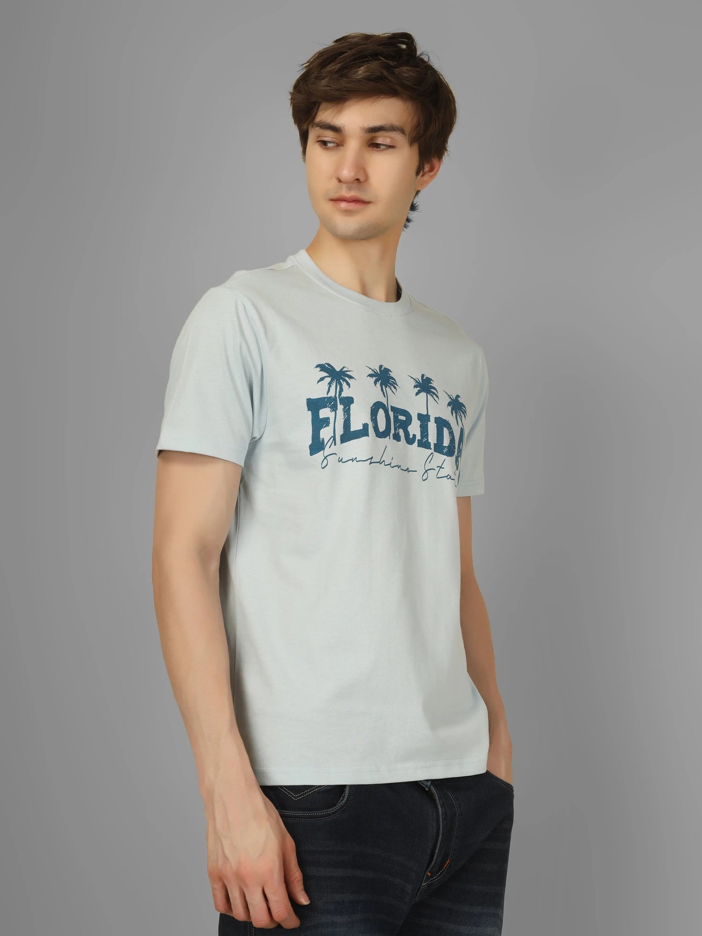 Florida Round Neck Printed T-shirt - PASTEL My Store