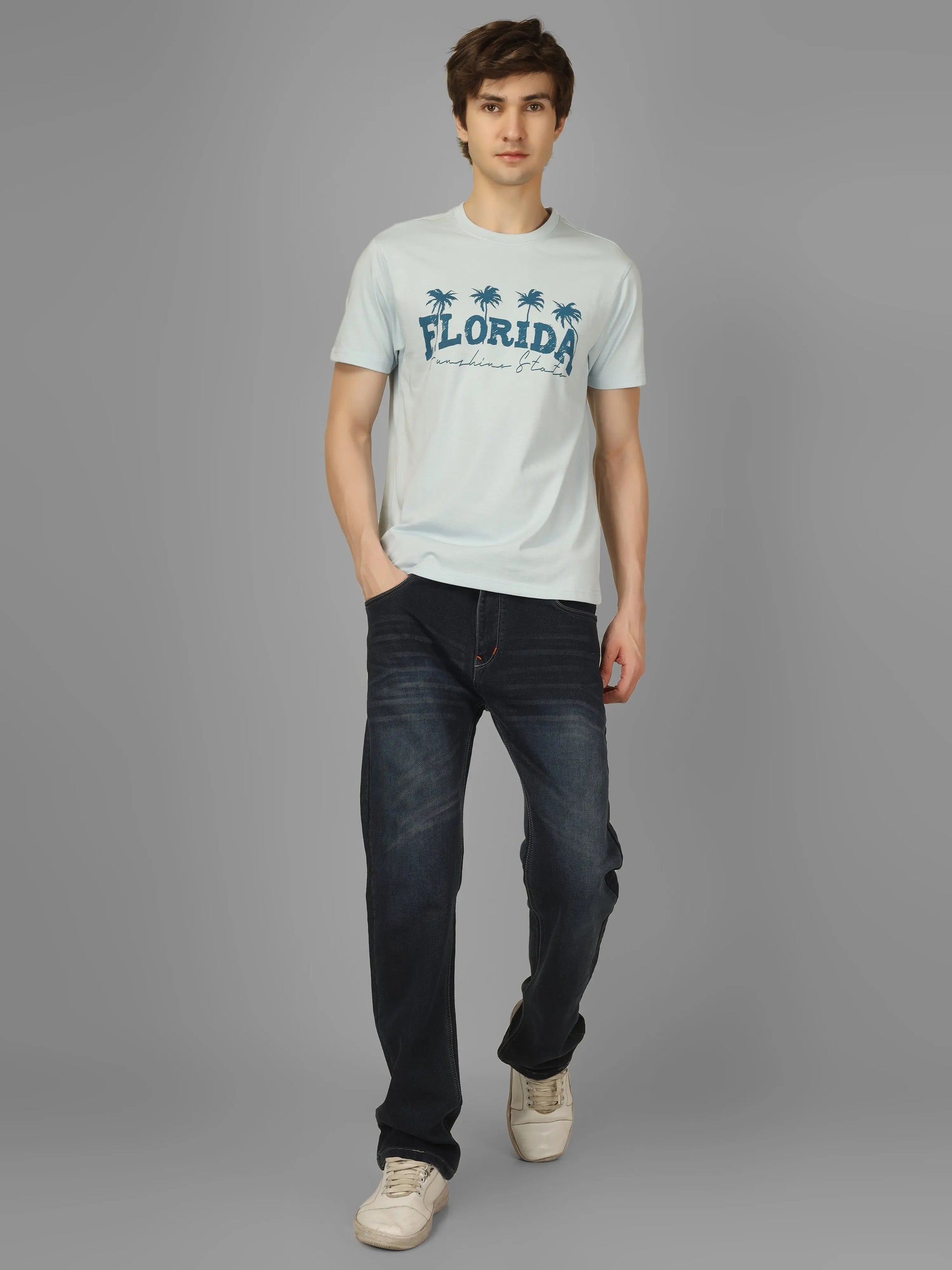 Florida Round Neck Printed T-shirt - PASTEL My Store